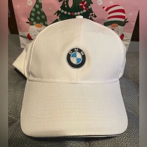 BMW Logo Embroidered White Baseball Cap Hat-Adjustable 100% Cotton